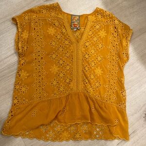 Johnny Was RARE Golden Yellow Boxy Blouse Shirt XS